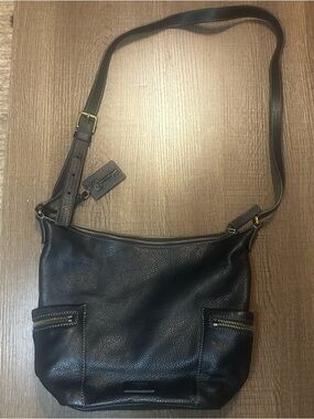 Fossil Black Leather Crossbody Bag Purse Adjustable Strap Zip Pockets